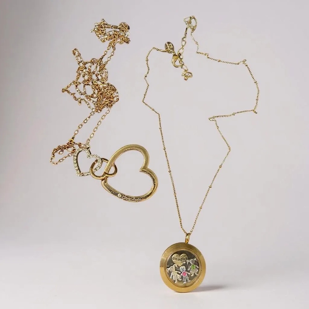 Grandma 2 necklace bundle. Charm pendant and heart necklace